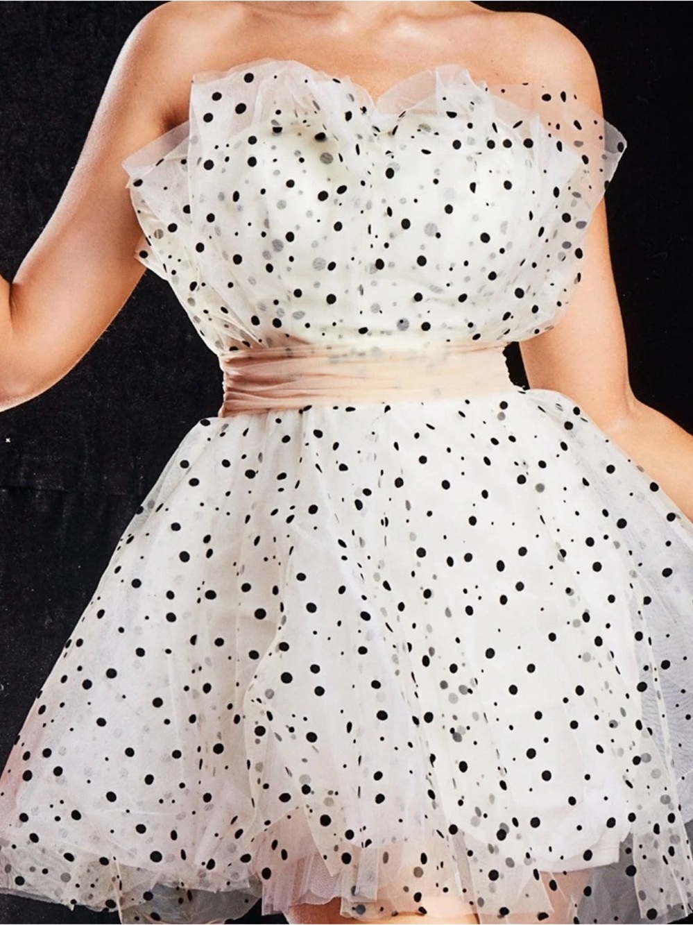 Miss ord Polka Dot Tulle Mini Skirt - White with Black Polka Dots